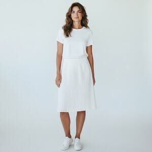 Edward Irish Linen Women's White 100% Linen Skirt with Black Embroidery - Sz 12